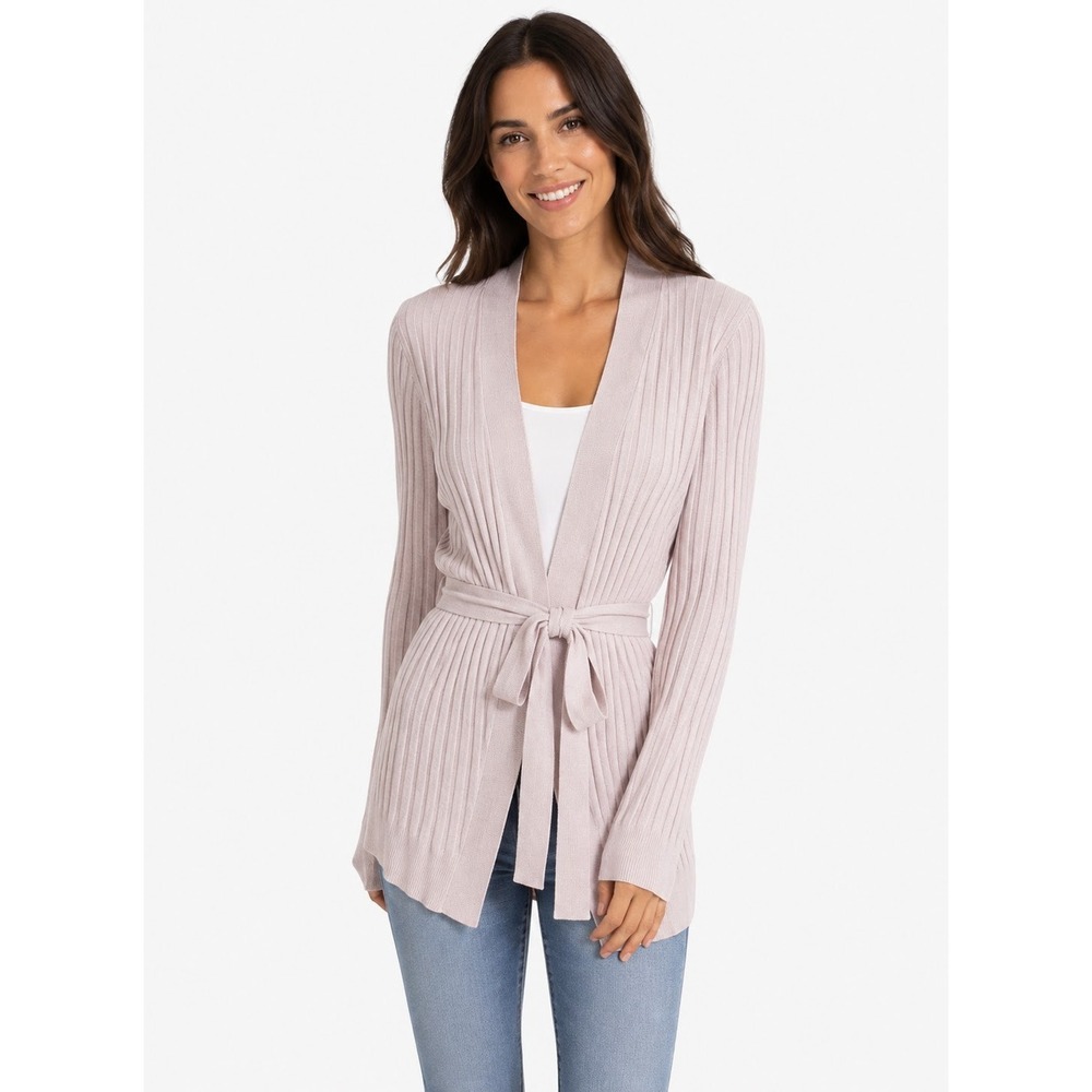 NWT White House Black Market Long Sleeve Belted Cardigan S Heather Sepia Rose - Picture 1 of 9